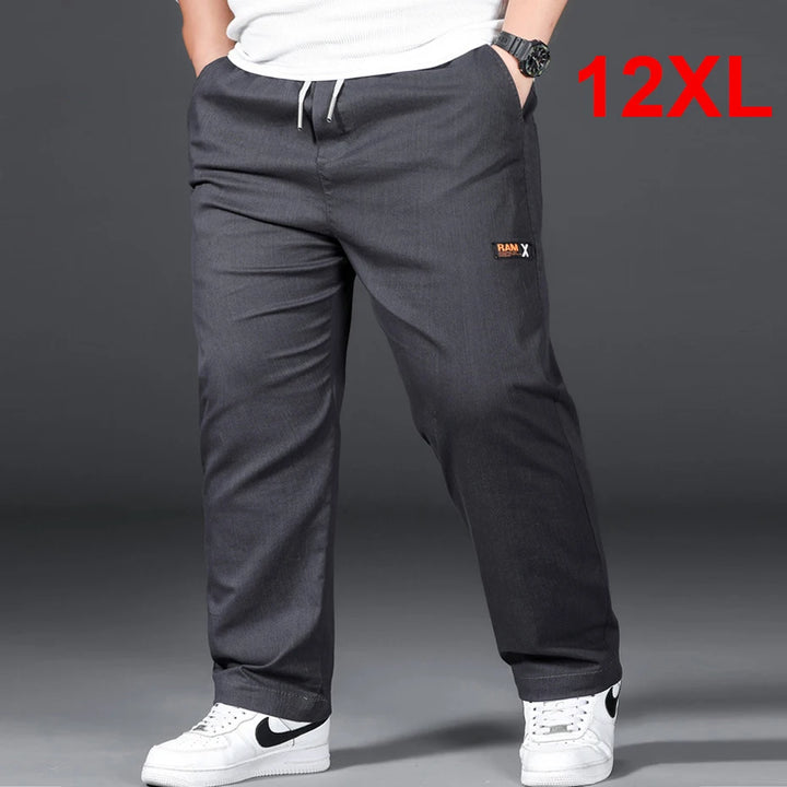 Plus Size Men’s Casual Trousers - Elastic Waist Straight Pants in Grey & Black