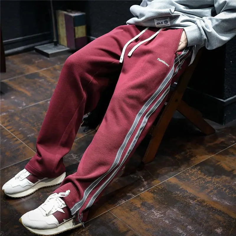 Men’s Wide-Leg Sports Pants - Striped Sweatpants, Straight Fit, Jogger Style for Training & Casual Wear