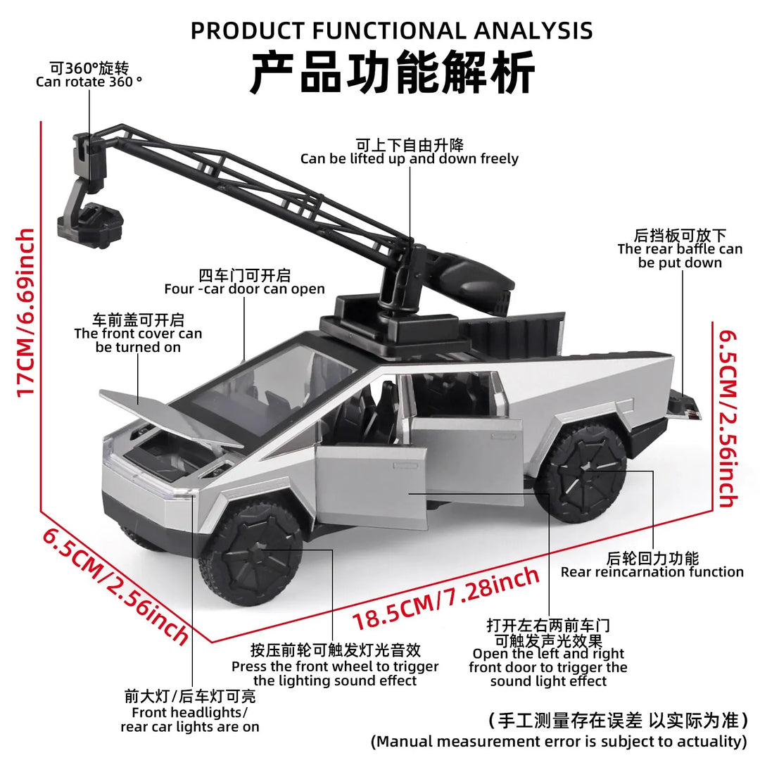 Toy Trucks for Boys Cybertruck Model Silver Pickup Truck Diecast Metal Toy Cars with Sound and Light for Kids Age 3 Year