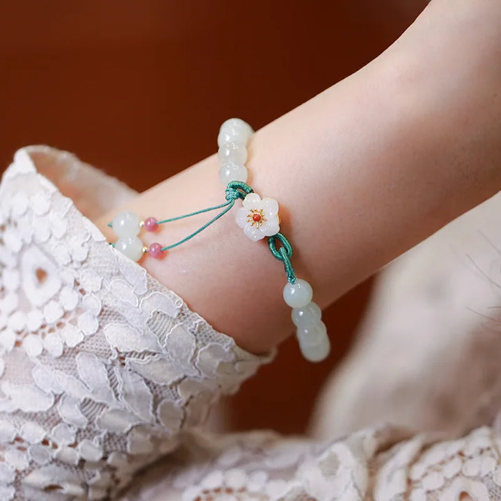 Jade Beads Small Peach Flower Woven Bracelet Female Minority Design Students' Best Friend Gift Beads Bracelet Ins Knitting