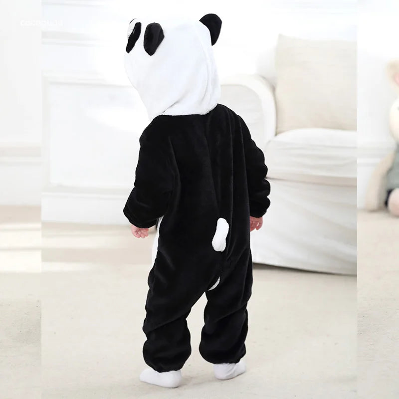 Panda Baby Romper – Flannel One-Piece Pajama for Newborns, Winter & Halloween Outfit