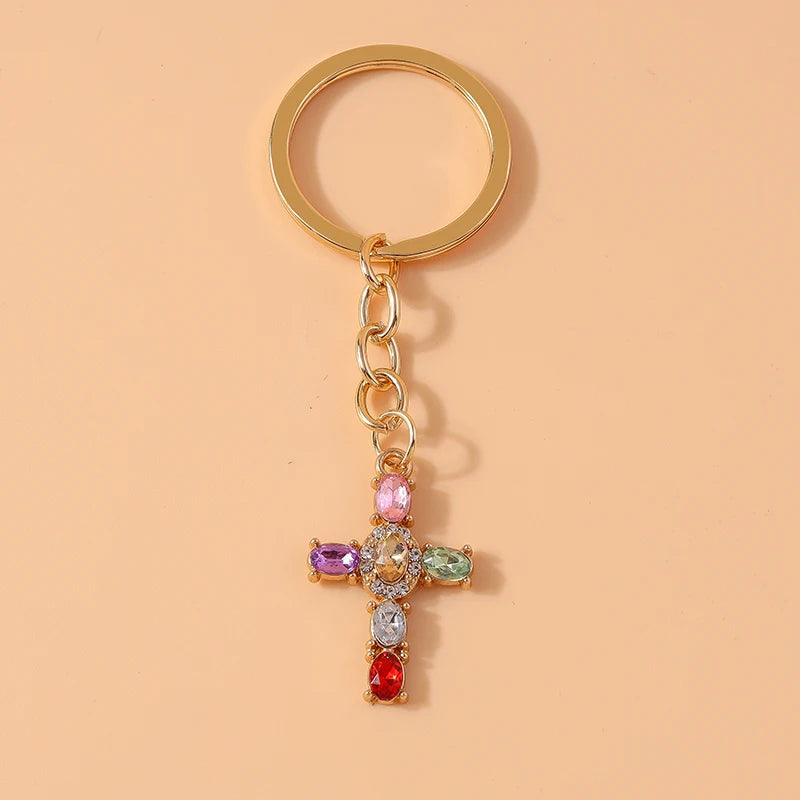 Sparkling Crystal Rhinestones Cross Keychain - Star Key Ring for Women and Girls, Handbag Pendant, DIY Jewelry Accessory