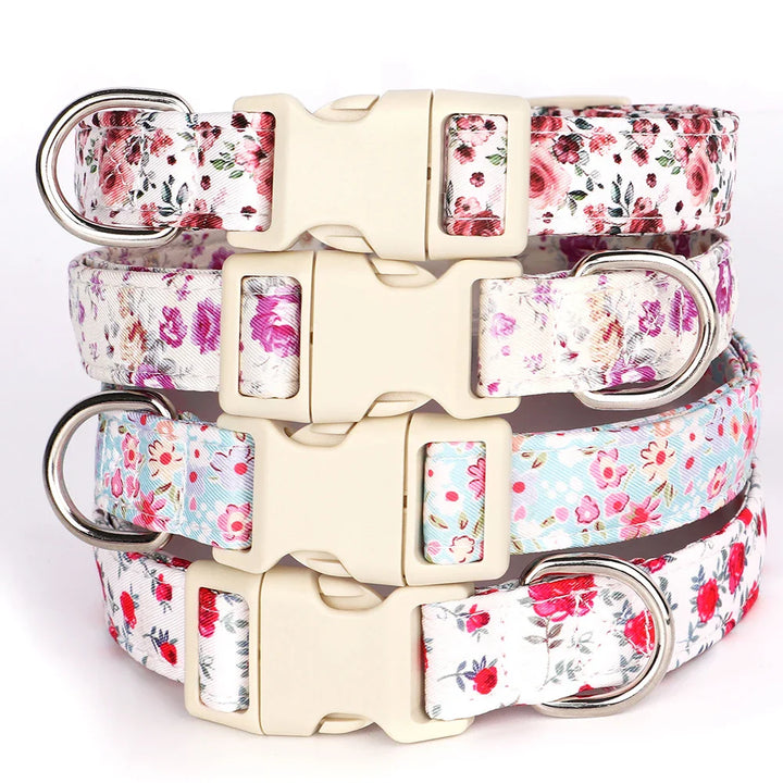 Adjustable Nylon Dog Collar - Flower Print Design for Small, Medium, and Large Dogs, Including Chihuahuas and Pugs