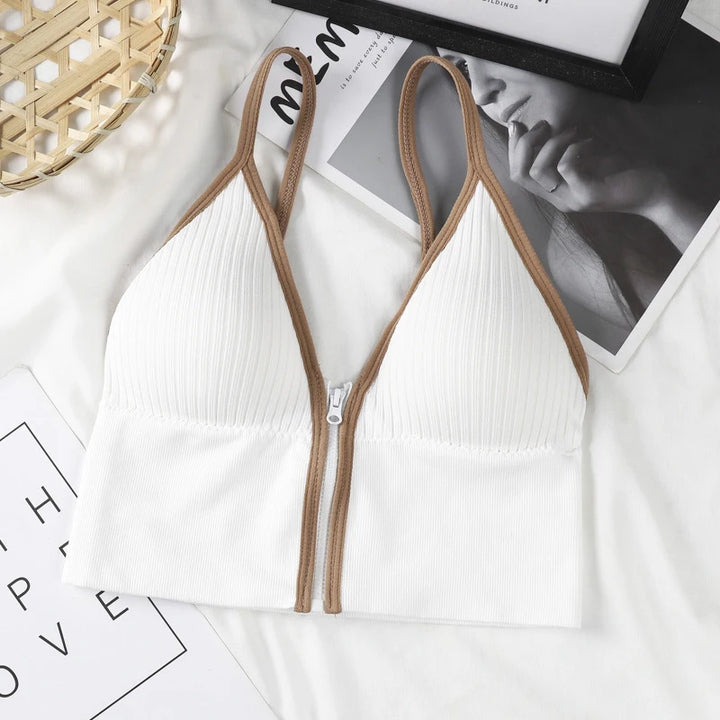 Sexy Seamless Padded Bralette - Wireless Cotton Sleep Top with Zipper for Women