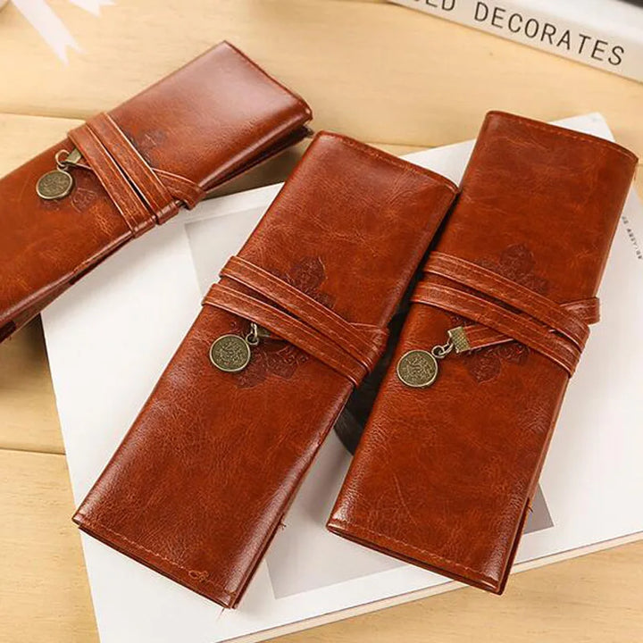 2 pcs Brown Pen Bag - PU Leather Storage Pen Case for School and Office Supplies, Perfect Writing Gift