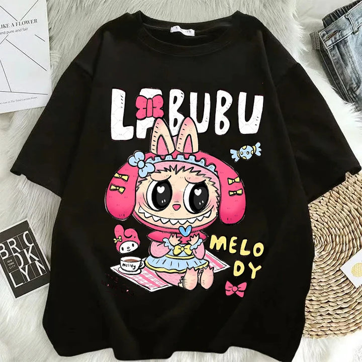 Pop Mart Labubu Couple T-Shirts – Anime Cartoon Short Sleeve Hip Hop Tops for Adults