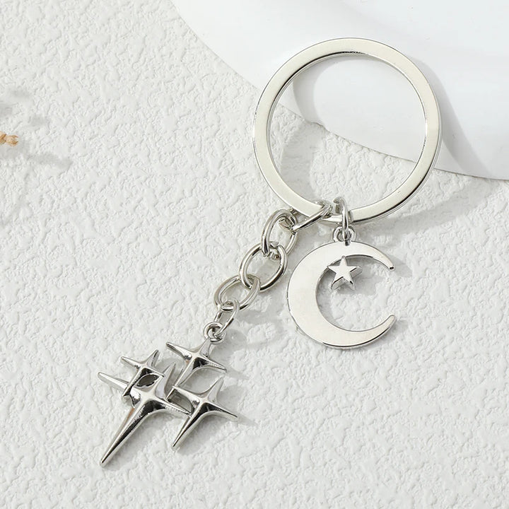 Star and Moon Metal Keychains - Handmade Key Rings for Women and Men, Perfect Friendship Gift or Handbag Decoration