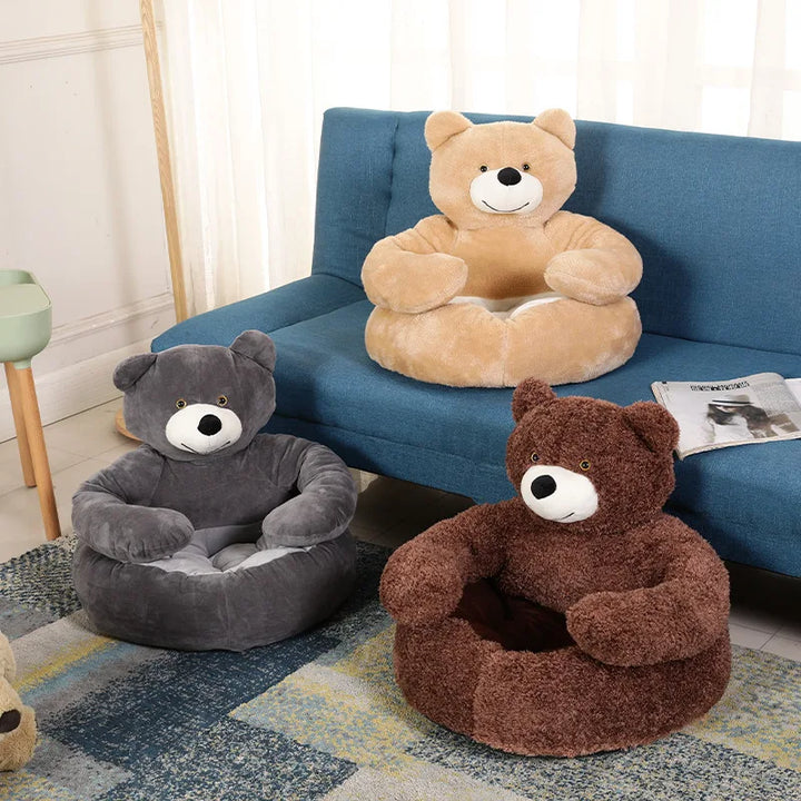 Plush Dog House Bed Winter Warm Bear Hug Semi Enclosed Cat's Nest Detachable And Washable Mat Small Dog Bed Sofa Pet Supplies