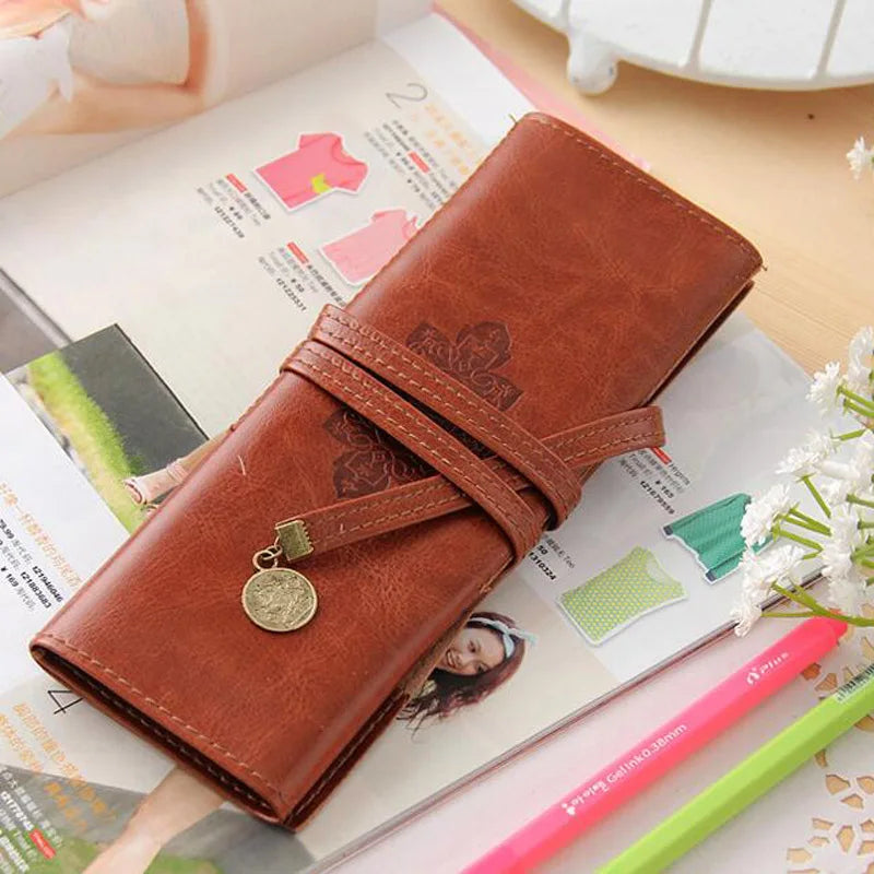 2 pcs Brown Pen Bag - PU Leather Storage Pen Case for School and Office Supplies, Perfect Writing Gift