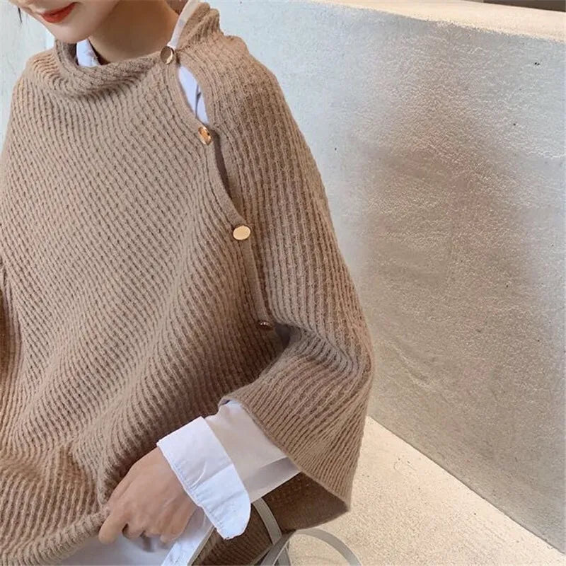 Multi-Purpose Button Scarf  Knitted Imitation Cashmere Shawl & Poncho for Women