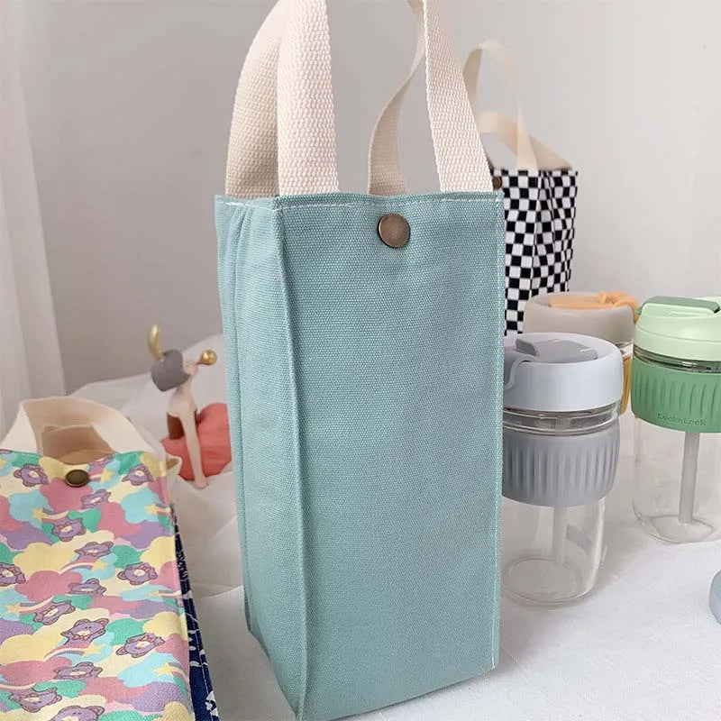 Cute Canvas Water Bottle Bag - Portable Tumbler Holder Sleeve for Thermos & Milk Tea