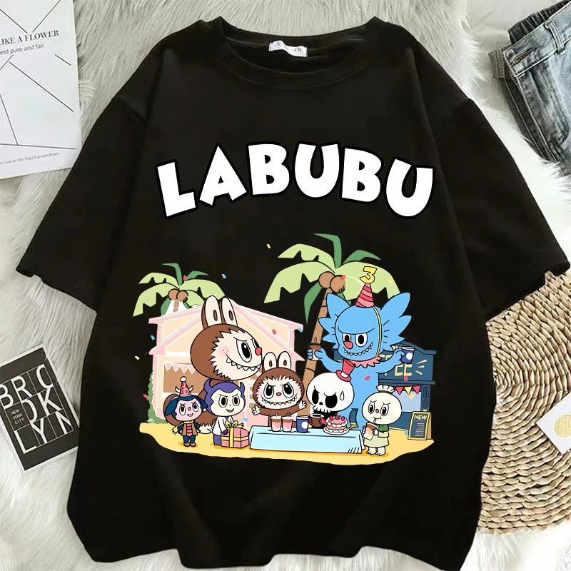 Pop Mart Labubu Couple T-Shirts – Anime Cartoon Short Sleeve Hip Hop Tops for Adults