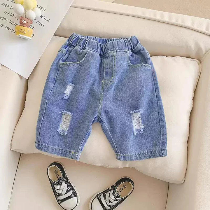 Boys' Fashion Hole Denim Shorts Casual Summer Beach Pants for Kids