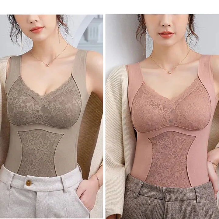 2-Piece Women’s Thermal Underwear - Soft Lace Padded Vest for Winter Warmth