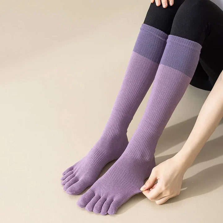 Women's Pilates Yoga Toe Socks Professional Silicone Anti-slip Fitness Sports Socks Solid Color Cotton Knee Socks