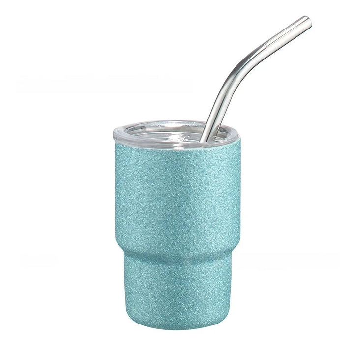 3oz Glitter Stainless Steel Tumbler, Double-Wall Insulated Coffee Cup with Straw