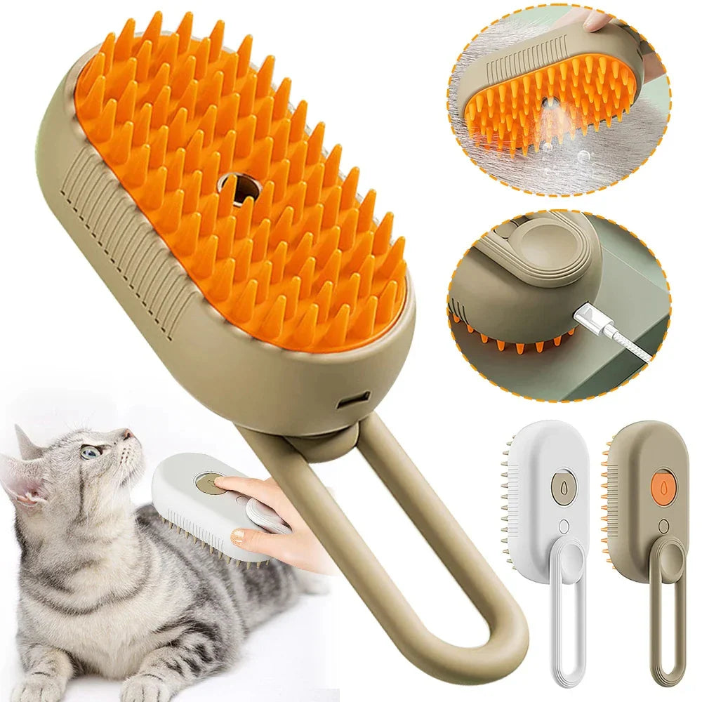 3-in-1 Pet Steam Brush – Electric Steamy Spray, Massage Comb, and Hair Removal Grooming Tool for Cats and Dogs