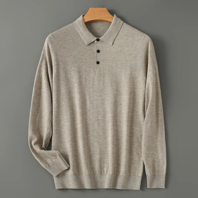 Men's Merino Wool Polo Sweater Soft Cashmere Pullover, Warm & Casual, Autumn/Winter