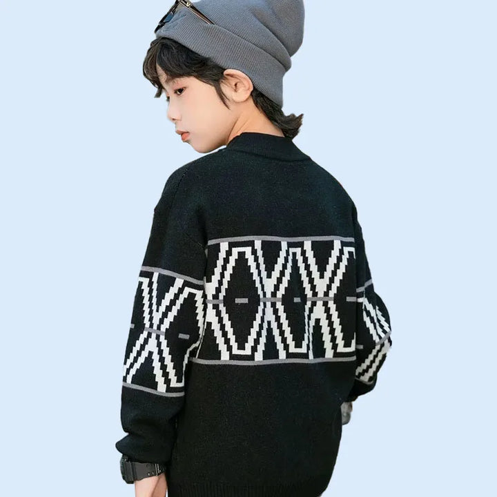 Children's Autumn/Winter Sweater Round Neck Pullover for Boys, Medium and Large Sizes, Trendy Knitting