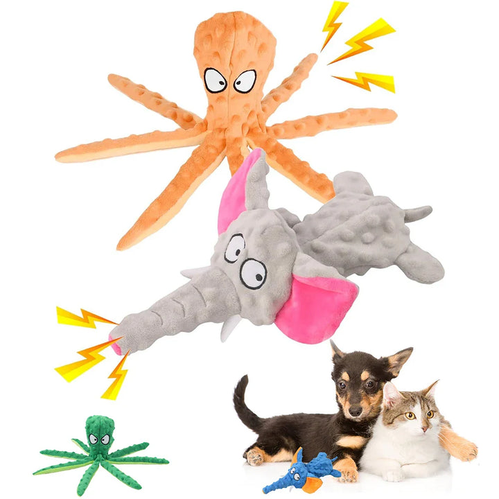 Cartoon Animal Plush Dog Chew Toys - Squeaky, Bite-Resistants, and Teeth-Cleaning for Small and Large Dogs