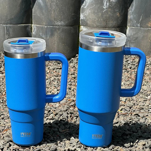 TYESO 30oz/40oz Stainless Steel Tumbler - Insulated Car Mug with Handle & Straw for Hot/Iced Drinks