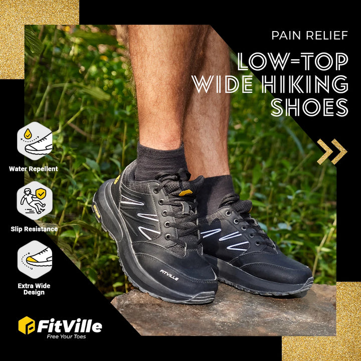 FitVille Men's Wide Hiking Shoes - Water-Repellent, Lightweight Outdoor Sneakers with Arch Support for Climbing & Trekking