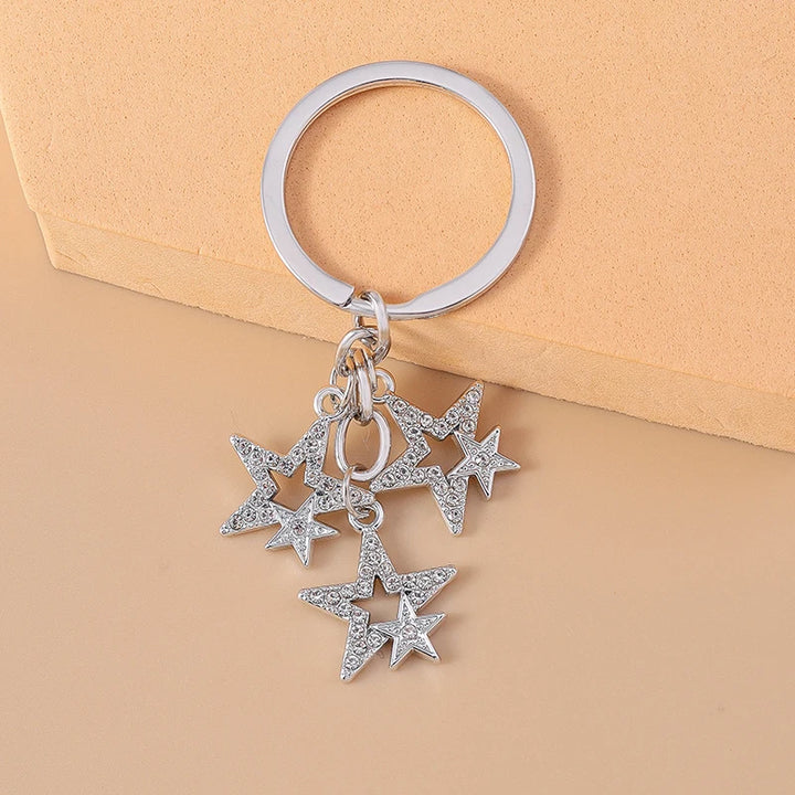 Sparkling Crystal Rhinestones Cross Keychain - Star Key Ring for Women and Girls, Handbag Pendant, DIY Jewelry Accessory