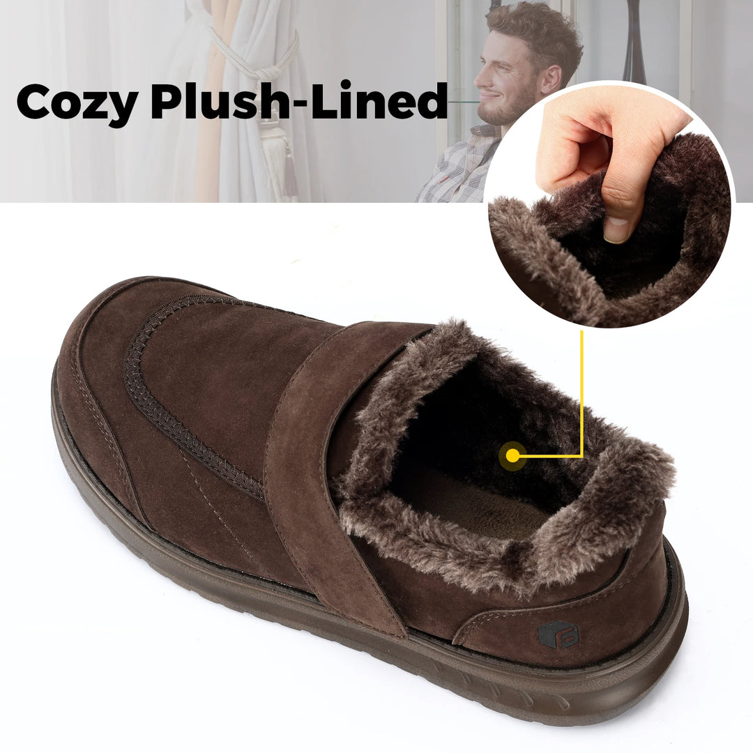 Men's Slippers Non-slip Plush House Shoes Adjustable Straps Indoor&Outdoor Winter Slippers with Arch Support