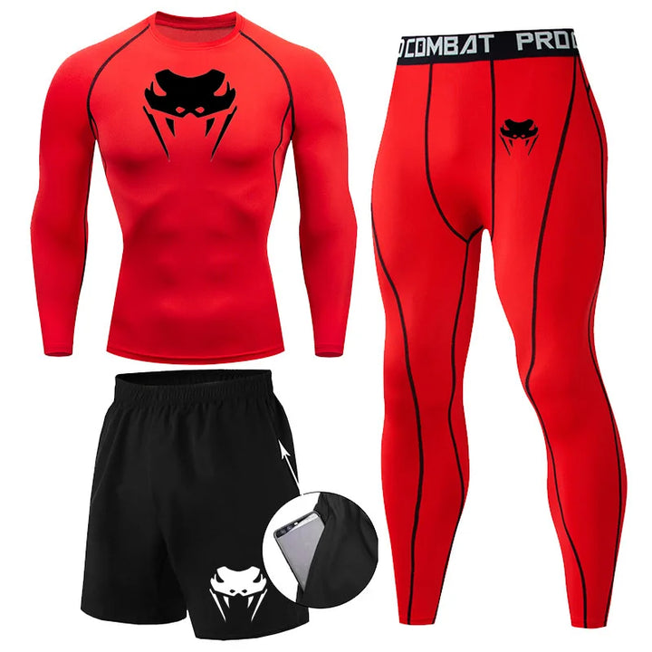 Men Compression Set Long or Short Sleeve T-shirt Men's Tight Pants Fitness Bodybuilding Clothes Rashguard Sports Suits