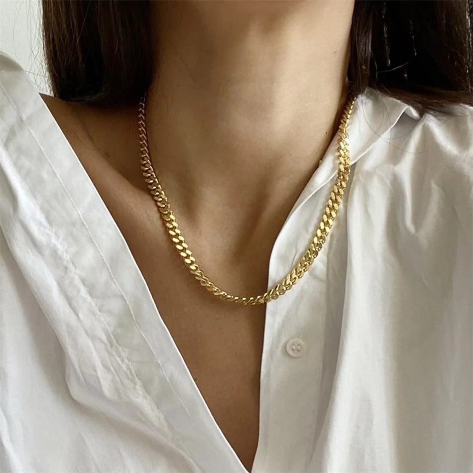 Gold-Plated Stainless Steel Cuban Chain Necklace