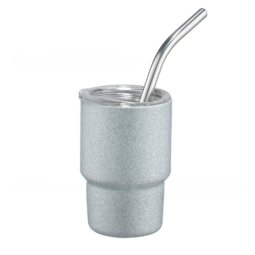 3oz Glitter Stainless Steel Tumbler, Double-Wall Insulated Coffee Cup with Straw