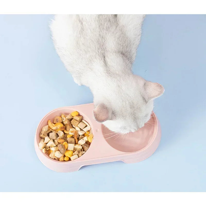 Macaron Pet Double Bowl – Plastic Feeder Tray for Food and Water, Suitable for Kittens, Cats, and Dogs