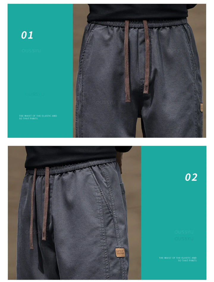 Brand Clothing Soft Lyocell Fabric Men's Pants Loose Straight Drawstring Elastic Waist Korea Casual Trousers Plus Size 4XL