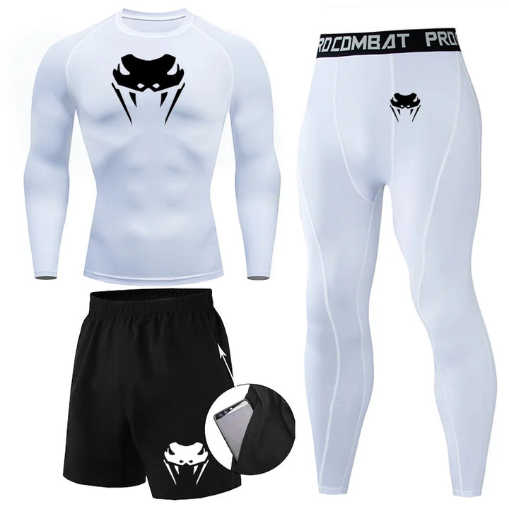 Men Compression Set Long or Short Sleeve T-shirt Men's Tight Pants Fitness Bodybuilding Clothes Rashguard Sports Suits