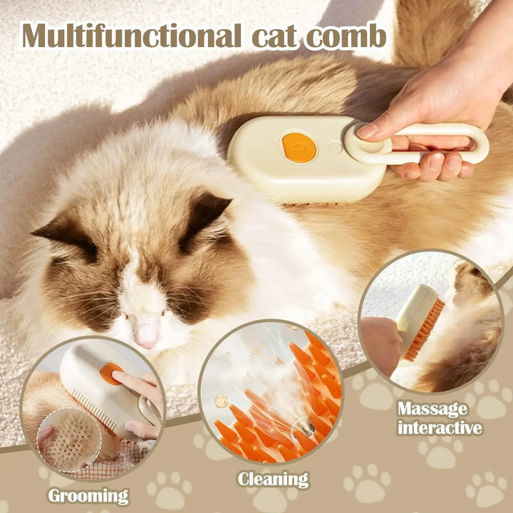 3-in-1 Pet Steam Brush – Electric Steamy Spray, Massage Comb, and Hair Removal Grooming Tool for Cats and Dogs