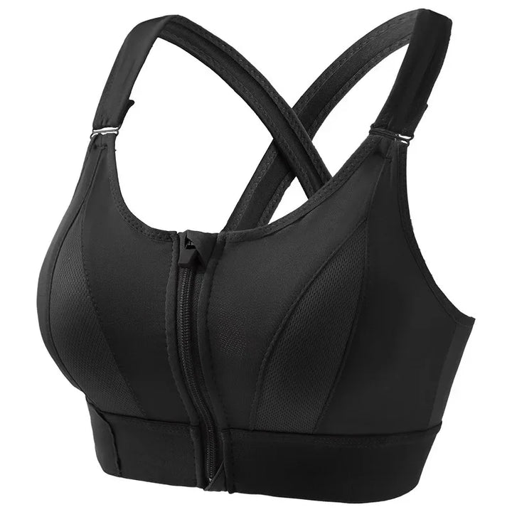 Zip-Front Strappy Yoga Bra - Padded Seamless Wireless Sports Bra for Women