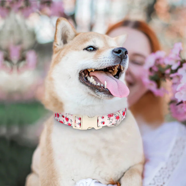 Adjustable Nylon Dog Collar - Flower Print Design for Small, Medium, and Large Dogs, Including Chihuahuas and Pugs