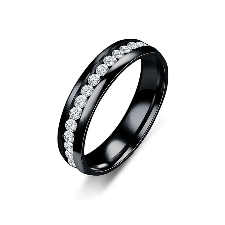 Gold & Silver Plated Black Stainless Steel Zircon Couple Ring - Sizes US 6-13, Men's and Women's Jewelry