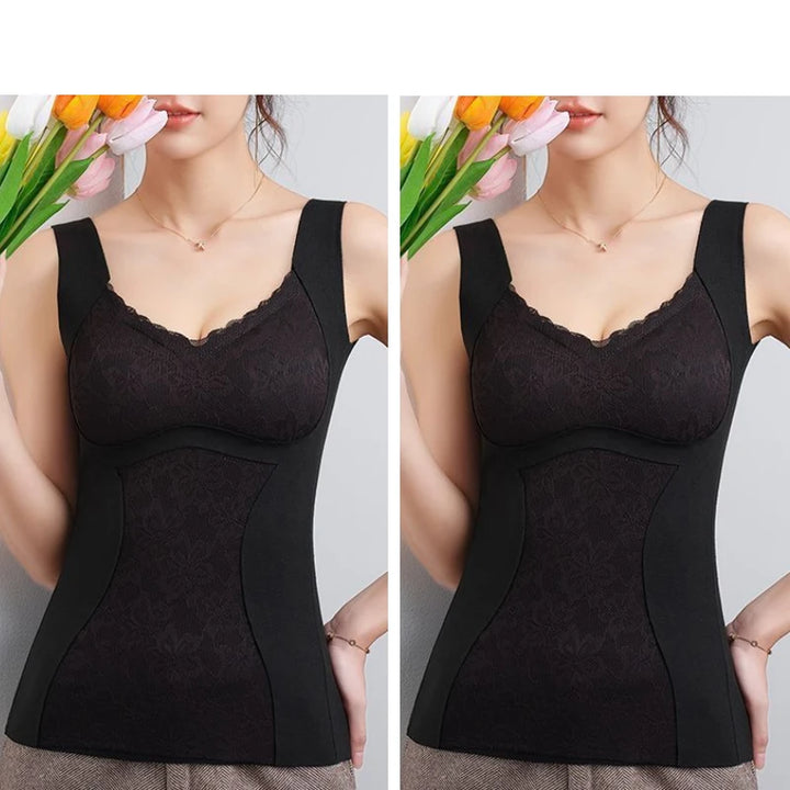 2-Piece Women’s Thermal Underwear - Soft Lace Padded Vest for Winter Warmth