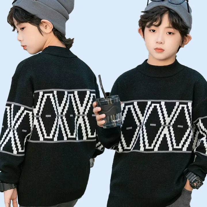 Children's Autumn/Winter Sweater Round Neck Pullover for Boys, Medium and Large Sizes, Trendy Knitting