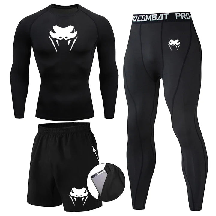 Men Compression Set Long or Short Sleeve T-shirt Men's Tight Pants Fitness Bodybuilding Clothes Rashguard Sports Suits