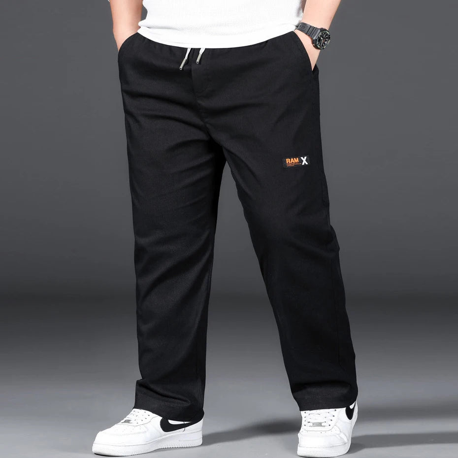 Plus Size Men’s Casual Trousers - Elastic Waist Straight Pants in Grey & Black