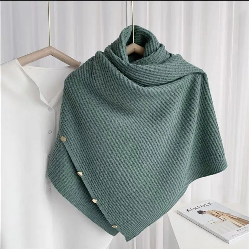 Multi-Purpose Button Scarf  Knitted Imitation Cashmere Shawl & Poncho for Women