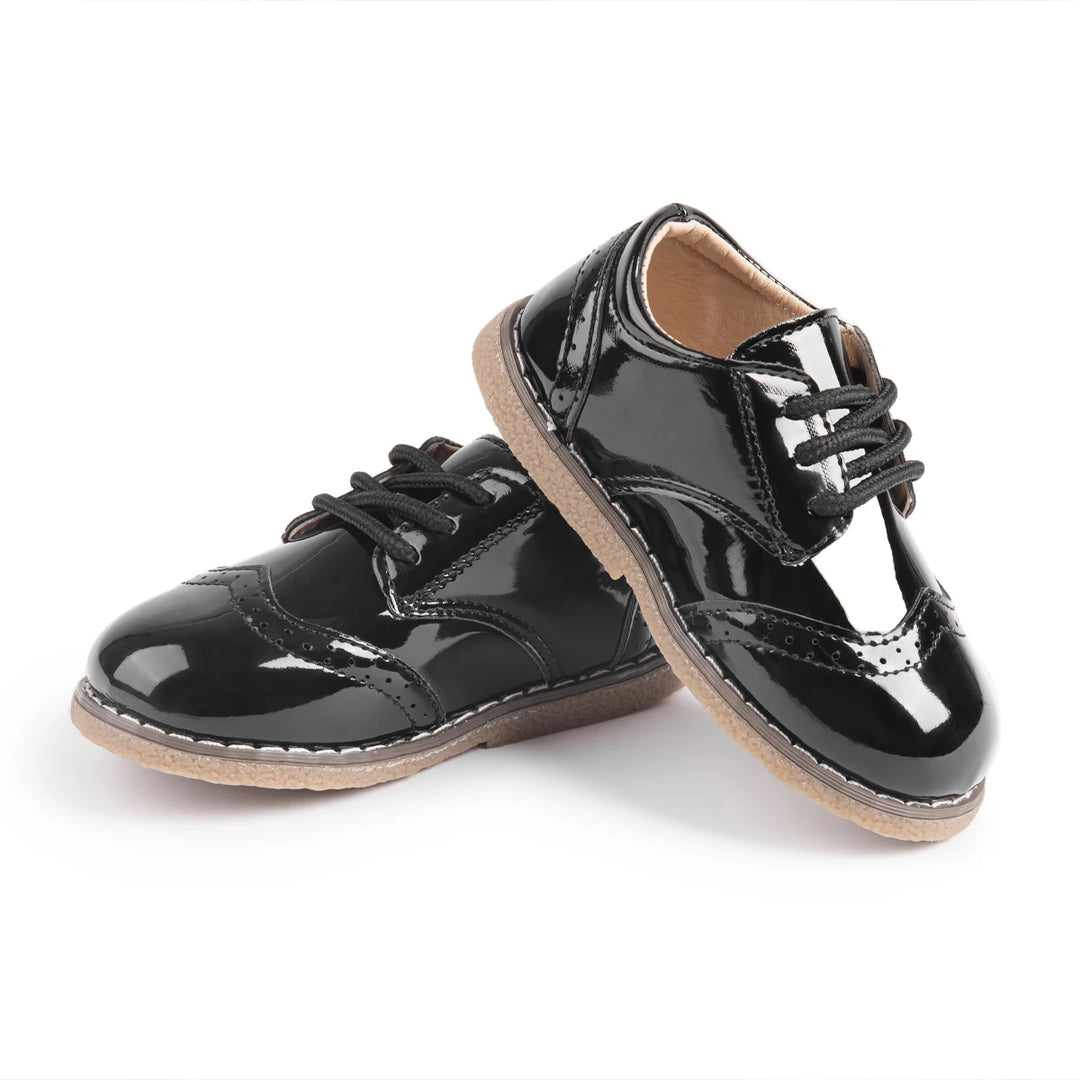 Kids' PU Leather Lace-Up Shoes - Girls' Princess Party Shoes with Flat Rubber Sole & Mirror Surface