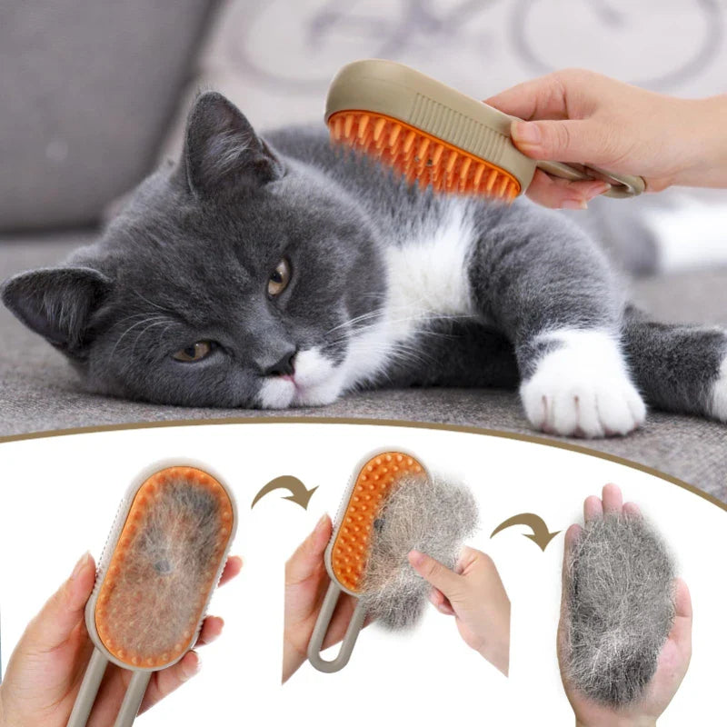 3-in-1 Pet Steam Brush – Electric Steamy Spray, Massage Comb, and Hair Removal Grooming Tool for Cats and Dogs