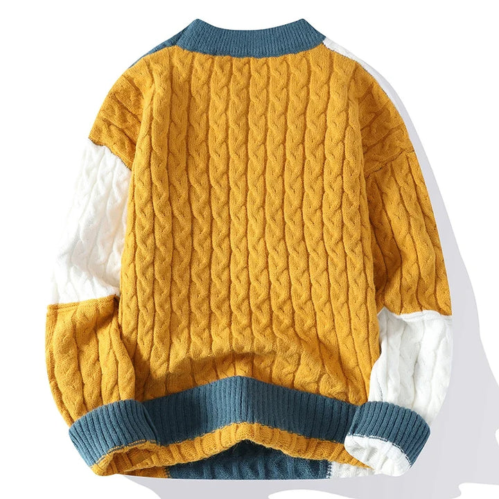 Spring/Winter Patchwork Sweater - Loose Fit, High-Quality Streetwear for Men, Casual and Warm Knitting Pullover