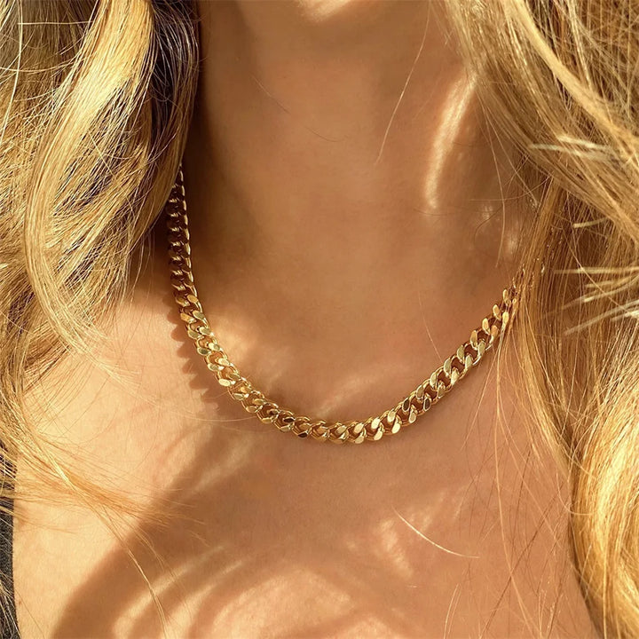 Gold-Plated Stainless Steel Cuban Chain Necklace