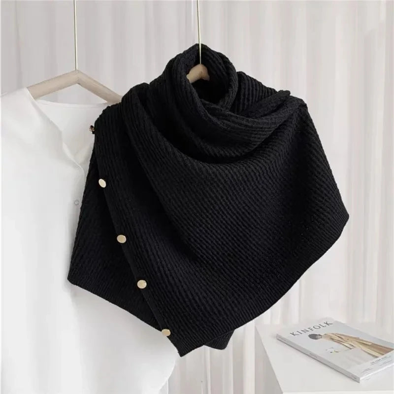 Multi-Purpose Button Scarf  Knitted Imitation Cashmere Shawl & Poncho for Women