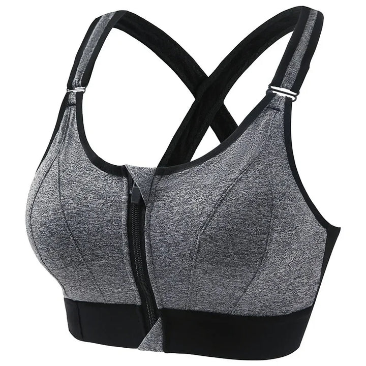 Zip-Front Strappy Yoga Bra - Padded Seamless Wireless Sports Bra for Women