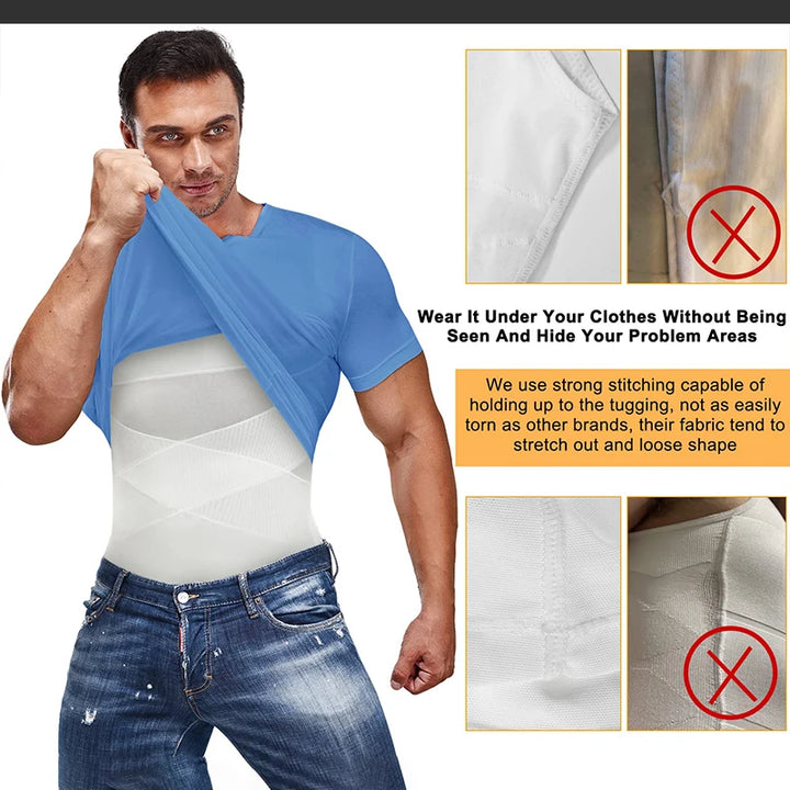 Men's Compression Shirt - Slimming Undershirt, Sleeveless Body Shaper Tank Top, Mesh Cross Suit